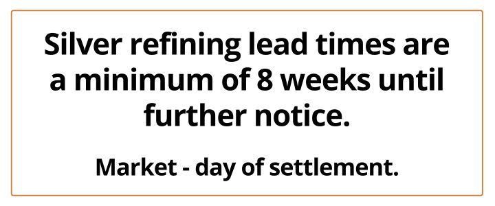 Silver Refining Lead Time_8 weeks Silver Refining Lead Time 8 weeks